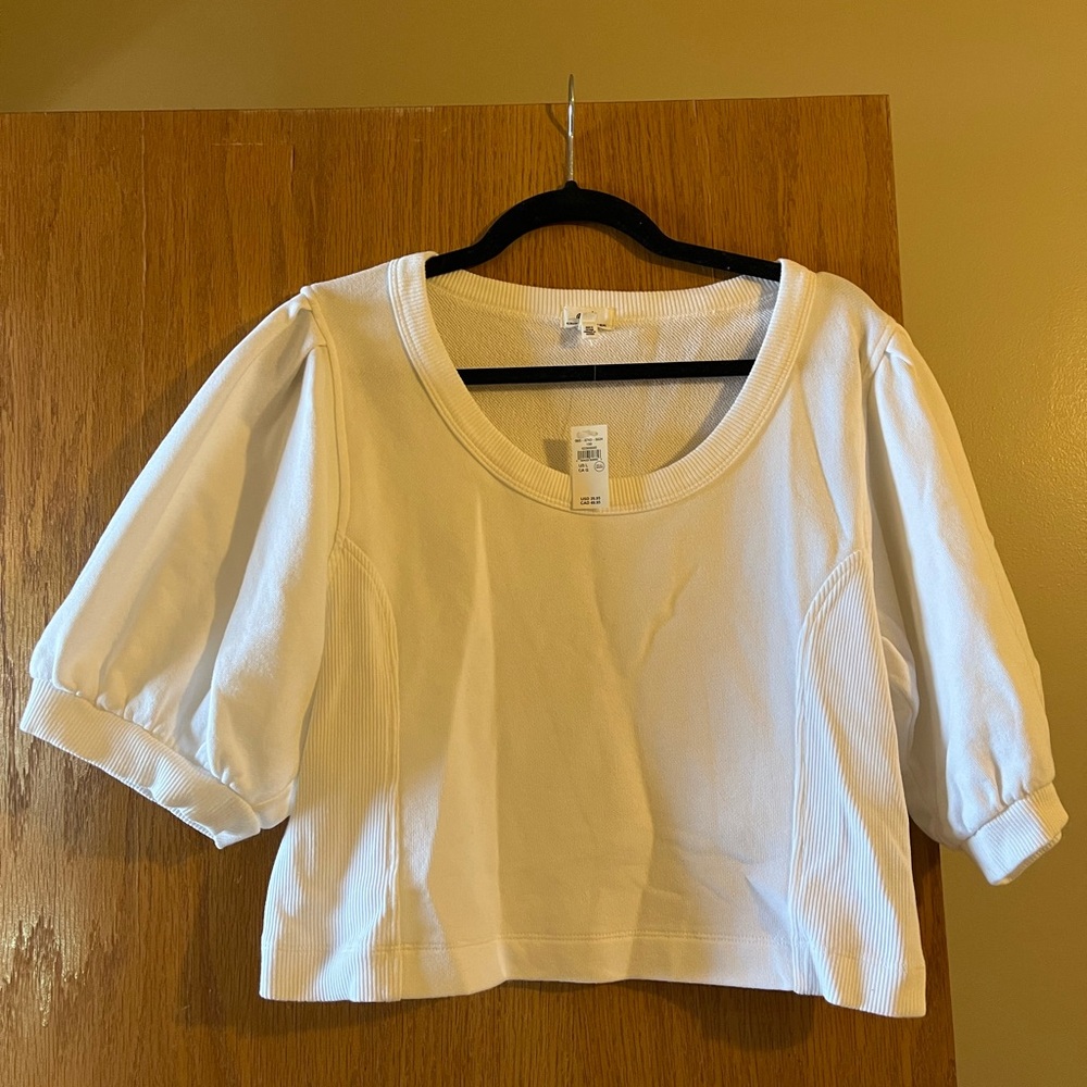 Aerie White Puff Sleeve Crop Top